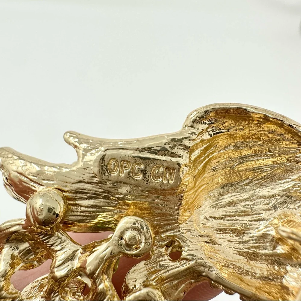HUGE Signed Peacock Multicolor Rhinestone Gold Tone Brooch Pin